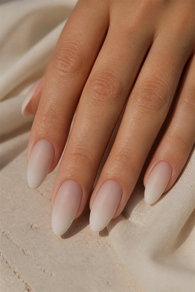 Matte Baby Boomer Nägel mit samtigem Milky Ombré