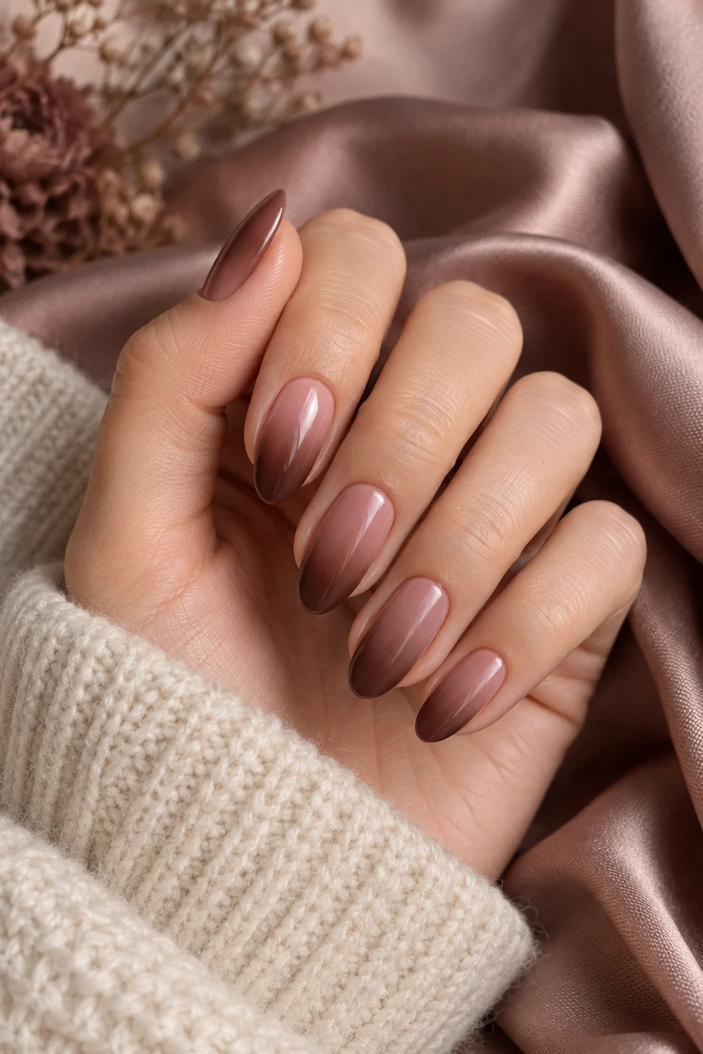 Dusty Rose Cocoa Ombré Nägel für den Herbst