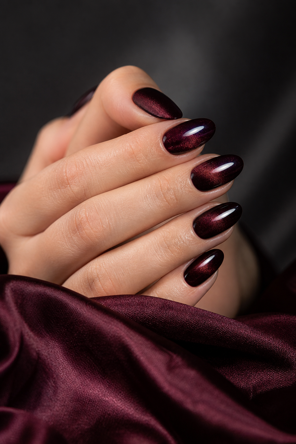 Black Cherry Cat Eye Nägel in dunklem Weinrot